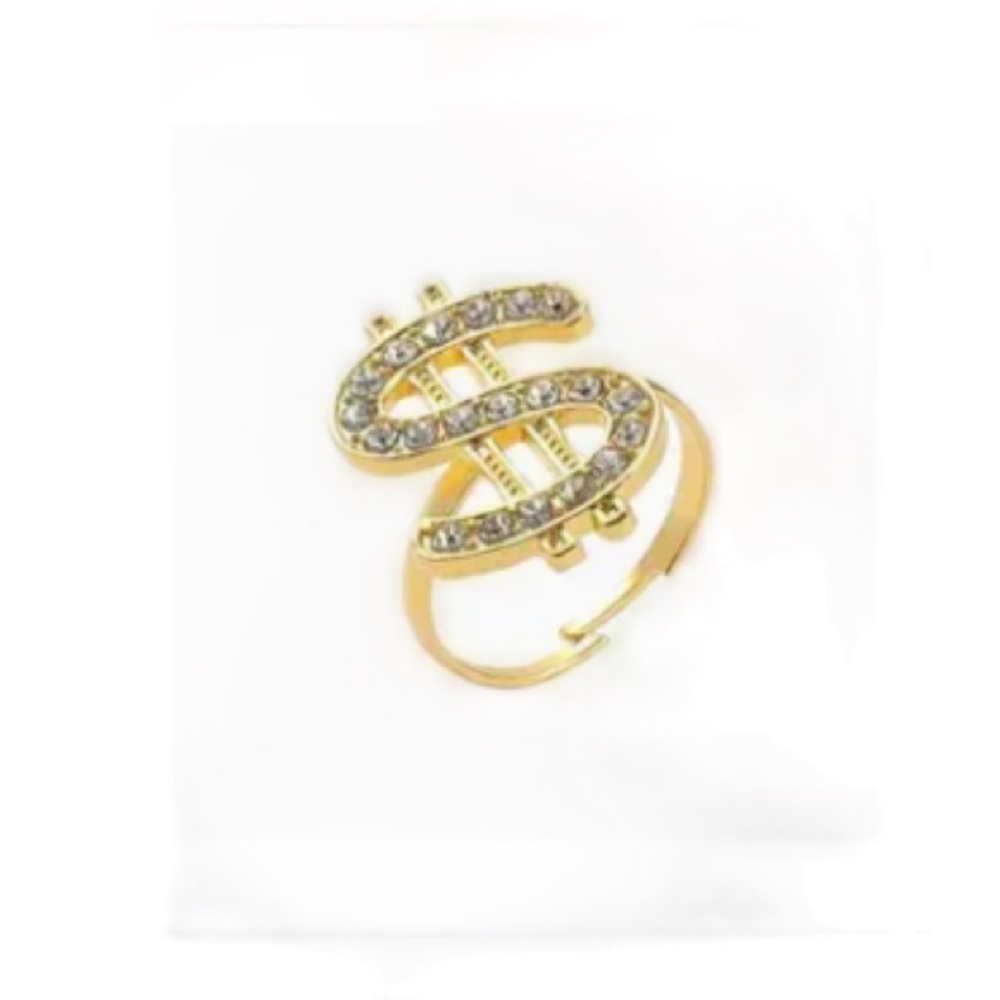 Gold and Rhinestone Dollar Sign Adjustable Ring - Picture 5 of 5